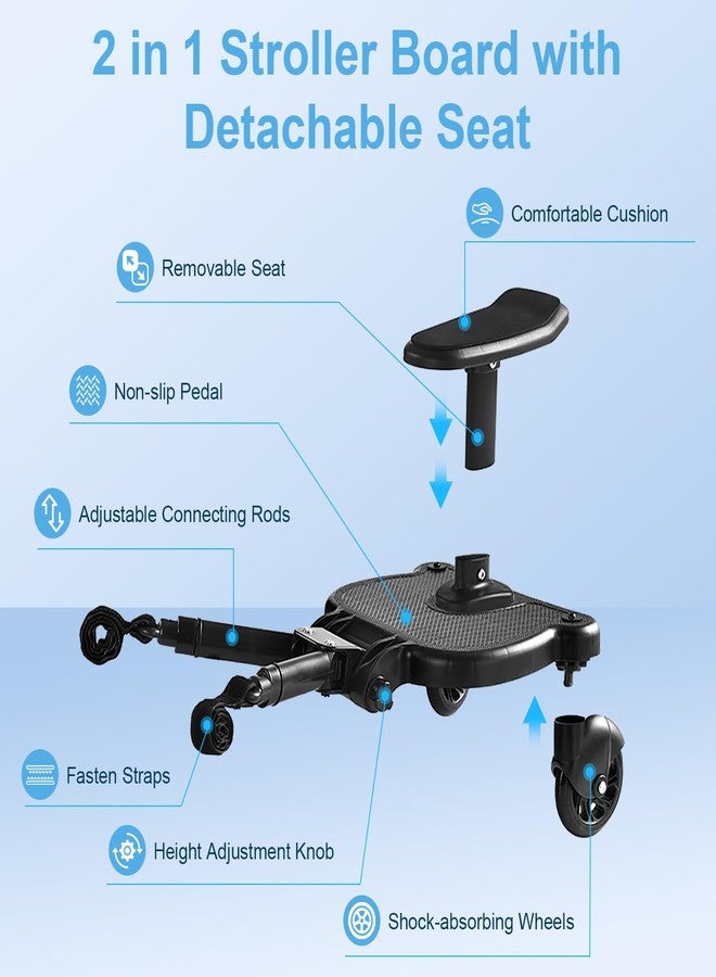 TeqHome لوح عربة الأطفال العالمي من TeqHome مع مقعد قابل للفصل، لوح انزلاقي 2 في 1 للجلوس والوقوف، مناسب لمعظم عربات الأطفال، ملحق لوح الوقوف لعربة الأطفال يتحمل وزن الأطفال حتى 25 كيلوغرامًا، أسود - Image 5